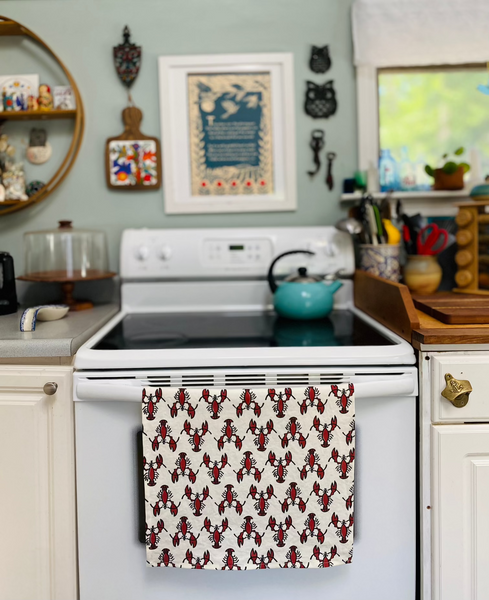 Linen Tea Towel - Lobsters in Red